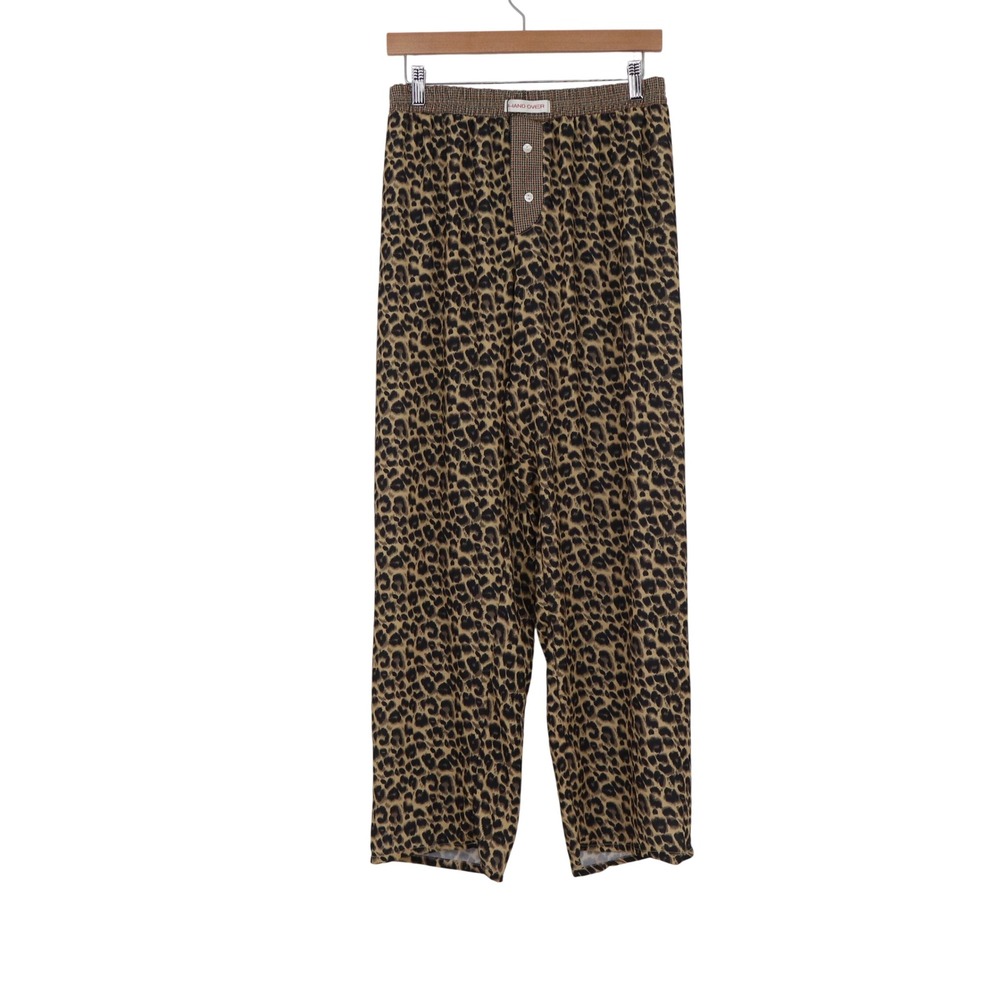 Hand Over Ex-Boyfriends Leopard Print Wide Leg Pants Plaid Waistband Size M
